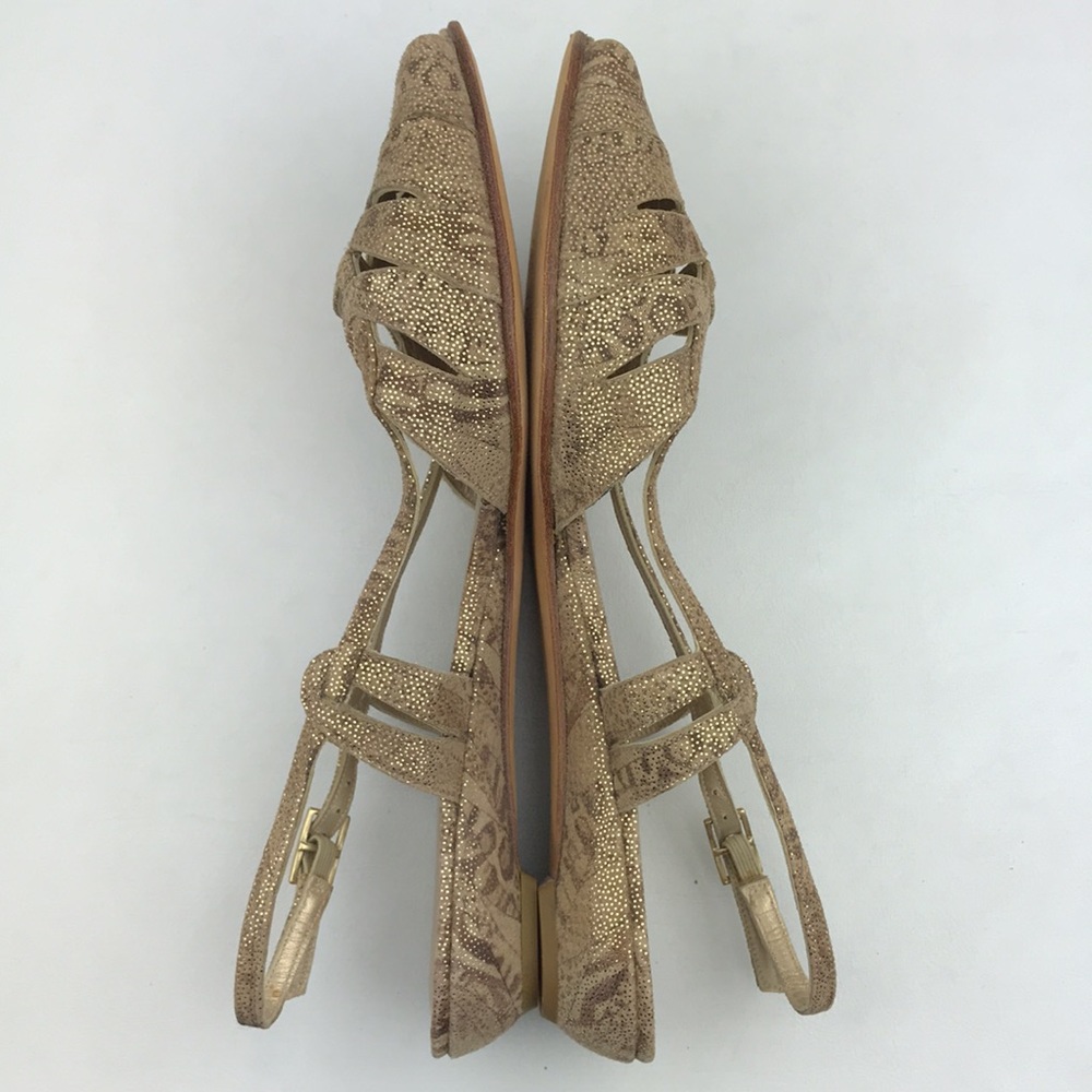 STUART WEITZMAN Metallic Gold Suede Animal Print Flats Sandals - Picture 6 of 16